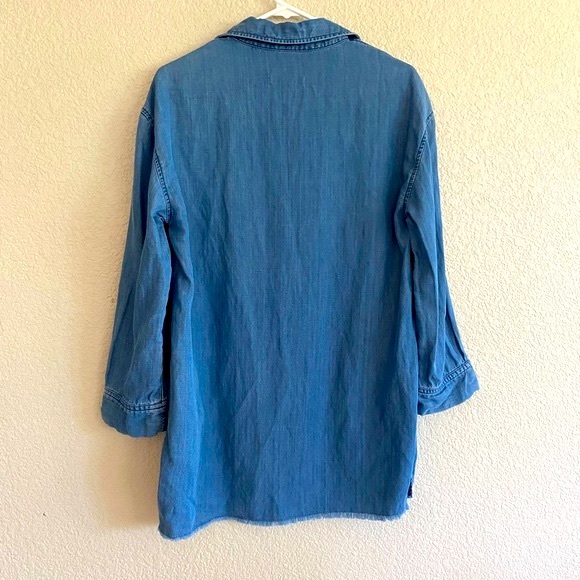 Zara Woman Blue Frayed Hem Lyocell Lightweight Shirt Dress - Picture 11 of 13